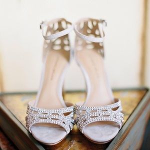 Antonio Melani Macall Chalk Jeweled Ankle-Strap Dress Heel Sandals